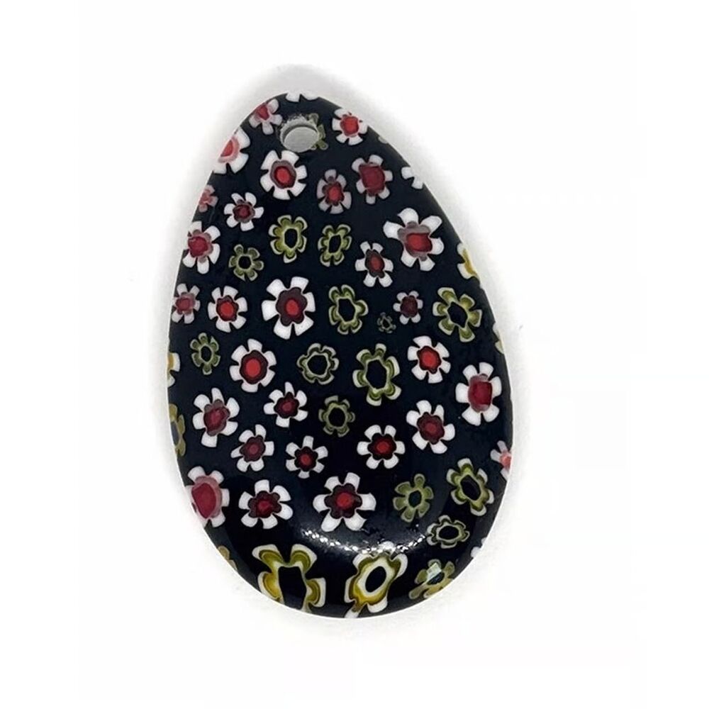 1pc Beads for Jewelry #21530 Black Millefiori Teardrop Pendant